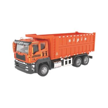 Imagem de Caminhão basculante de brinquedo em liga fundida e plástico laranja para crianças