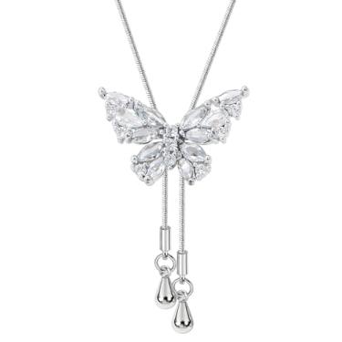 Imagem de BYETOCE Colar com pingente de Dia dos Namorados Gargantilha delicada em forma de Y, corrente longa ajustável com zircônia cúbica cintilante para mulheres, joias do Dia dos Namorados, Latão, Zircônia