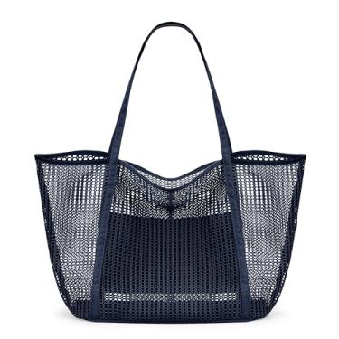 Imagem de KALIDI FANCY FOREST Bolsa de malha de praia, bolsa de ombro feminina MAX 27L bolsa de mercearia, Azul escuro, X-Large