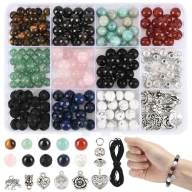 Imagem de Echoed Elegance Kit de fabricação de joias com 214 contas de pedras preciosas naturais misturadas, 11 berloques para fazer joias, anéis de salto de aço inoxidável 304 e cordão elástico para pulseiras