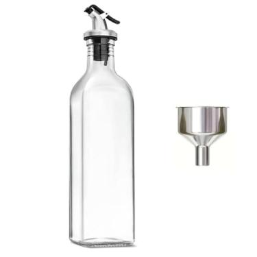 Imagem de 1 dispensador de garrafa de azeite de oliva, garrafa de vinagre transparente de 500 ml com despejadores e funil, recipiente de óleo de vidro quadrado para cozinha