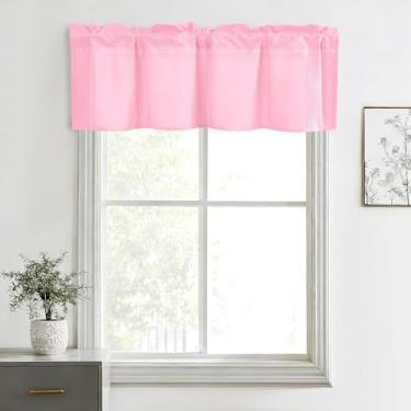 Imagem de Hiasan Cortinas de saia para cozinha, sala de estar, porão e janelas de banheiro, janela pequena, topo curto sólido de fazenda, painéis de cortina com bolso de haste curta - 132 x 45 cm, rosa claro, 1
