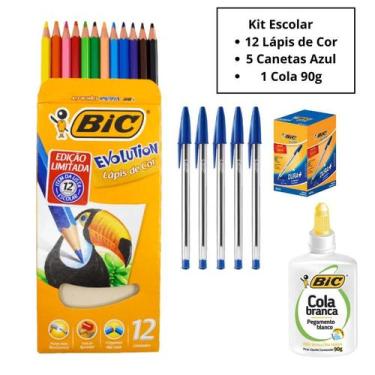 Imagem de Kit Material Escolar Infantil Bic Lápis de Cor Canetas Cola
