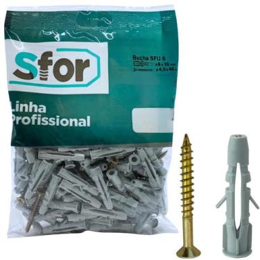 Imagem de 100 Kits Bucha Parafuso Sfor Sfu 6mm Fixador Profissional Parede Gesso