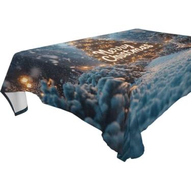 Imagem de Blueangle Toalha de mesa de árvore de Natal com flocos de neve – Toalha de mesa retangular de poliéster impermeável e resistente a manchas para ambientes internos e externos, 137 x 182 cm (38)