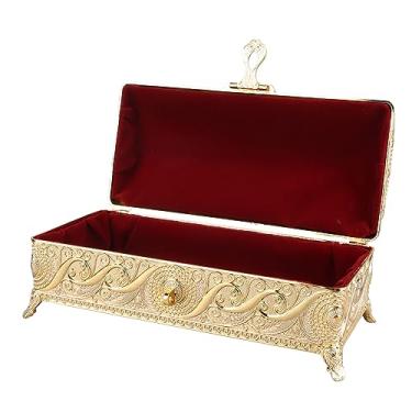 Imagem de Asixxsix Caixa de Joias de Metal Vintage, Caixa Organizadora Retangular de Bugigangas de Ouro Vintage, de baú de Tesouro, Decorativa de Joias para Brincos de Anel (Cor de ouro)