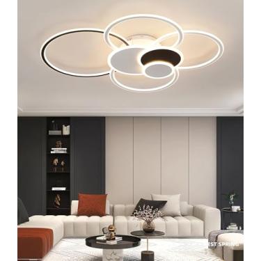 Imagem de Luminária de teto moderna para sala de estar, com iluminação interna e externa, LED, preta, grande, dimerizável, com controle remoto, ideal para quarto, hall de entrada (preta, 100 cm).