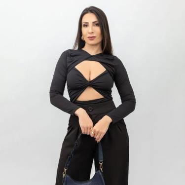 Imagem de Body Feminino Moderno Manga Longa Recorte Frontal Confortável - Swiss 