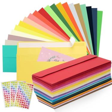 Imagem de Envelopes coloridos de 200 peças, 10 envelopes de correspondência de negócios com aba quadrada autoselada, envelopes coloridos para carta, convites, escritório, tamanho 10 x 23 cm
