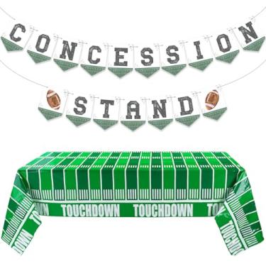 Imagem de Oudain Conjunto de decoração de festa de futebol americano com placa de concessão banners descartáveis toalha de mesa de toque de plástico para aniversário futebol festa jogos decoração esporte circo