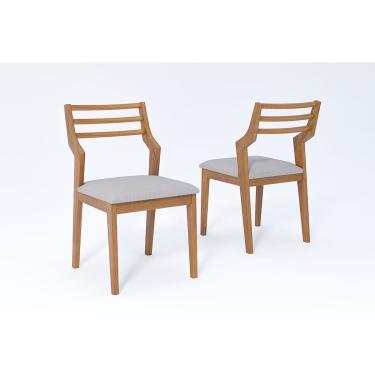 Imagem de Cadeira Sala de Jantar Damasco Kit 2 Un Carvalho/Linho Cinza - Cimol
