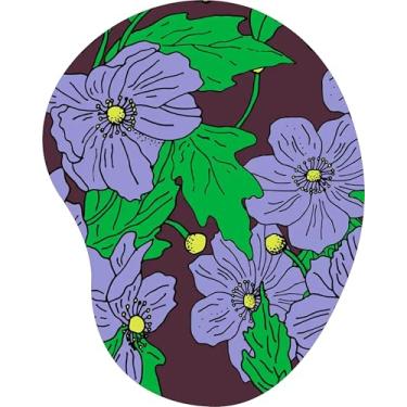 Imagem de Mouse Pad Ergonômico Gota Flores Lavanda Contorno Fundo Vinho