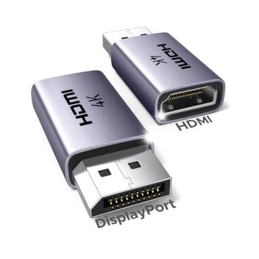 Imagem de UGREEN Pacote com 2 adaptadores DisplayPort 4K para HDMI unidirecional DP macho para HDMI fêmea, porta de exibição de alumínio 1.2 para HDMI 2.0, adaptador compatível com desktop, laptop, monitor,