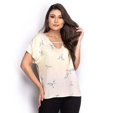 Imagem de Blusa Feminina Estampada Decote V Manga Curta Casual-Feminino