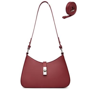 Imagem de Micmores Bolsa de ombro feminina, bolsa transversal conversível com alça ajustável, bolsa Hobo de couro vegano para uso diário, Borgonha, Small, Bolsa de ombro conversível para mulheres: Bolsa