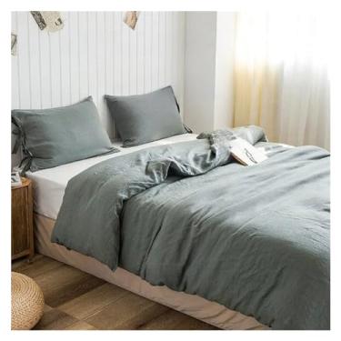 Imagem de Jogo de cama 100% linho com gravata linho natural francês respirável king size capa de edredom lençol de cama (uma cor solteiro)