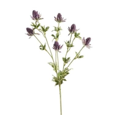 Imagem de Flores artificiais para decoração estilo retrô flocagem flor artificial interior sala de estar arranjo de flores ramo único ornamentos de flores artificiais plantas e flores artificiais