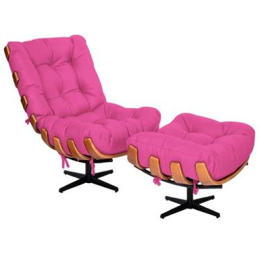 Imagem de Kit Poltrona e Puff Costela Base Giratória Sintético Pink - Doce Sonho
