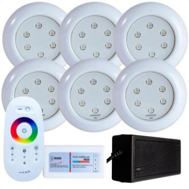 Imagem de Kit 6 Refletores Led 9w RGB ABS e Comando para Iluminação Piscina - Hi
