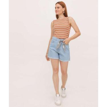 Imagem de Short Mom Jeans Feminino Lenço Azul-89539 - Vizzy Jeans, Azul claro, 4