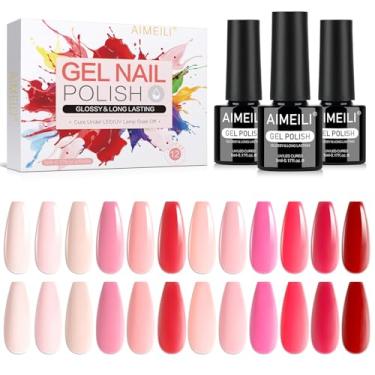 Imagem de AIMEILI Conjunto de esmaltes de unhas em gel rosa nude, 12 peças, sem hema, sem crueldade, vegano, imersão em U V LED para salão de manicure DIY para mulheres - Kit 32