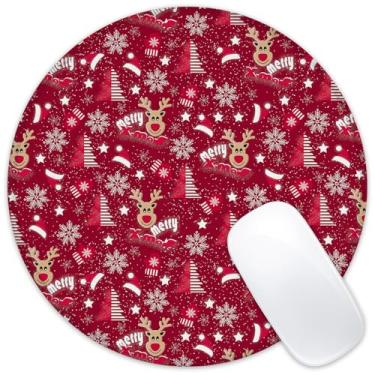 Imagem de Tapete de rato redondo de Natal Feliz Natal, Papai Noel, com base de borracha antiderrapante e borda costurada para computador sem fio, laptop, acessórios de mesa de escritório 20 x 20 cm