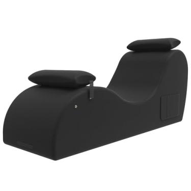 Imagem de STSERT ZONE Espreguiçadeira para ioga, espreguiçadeira com apoio de cabeça, almofada para os pés, capa lavável, bolsos laterais, fundo antiderrapante, cadeira para relaxamento e alongamento (preto)