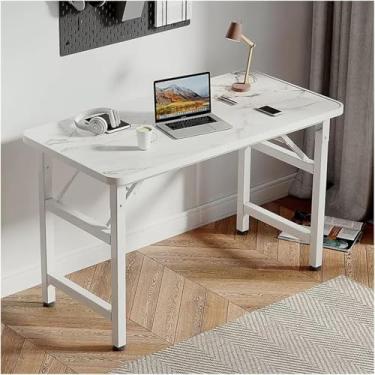 Imagem de Mesa Dobravel Escritorio Tampo Tipo Marmore Branco Preto Madeira (Branco)