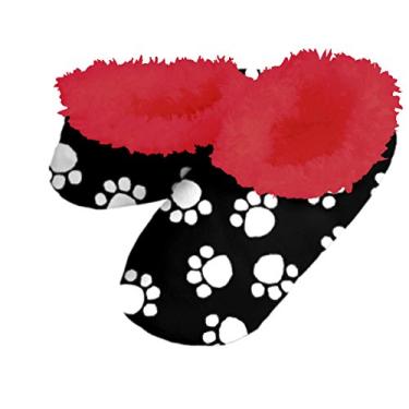 Imagem de Snoozies Meias femininas forradas com sherpa – Pantufas fofas e fofas com sola antiderrapante – Pantufas femininas quentes, Preto/vermelho, Small