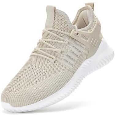 Imagem de SDolphin Tênis de caminhada masculino – Tênis de corrida de espuma viscoelástica sem cadarço para treino atlético, academia, corrida, leve, respirável, casual, Bege, 45