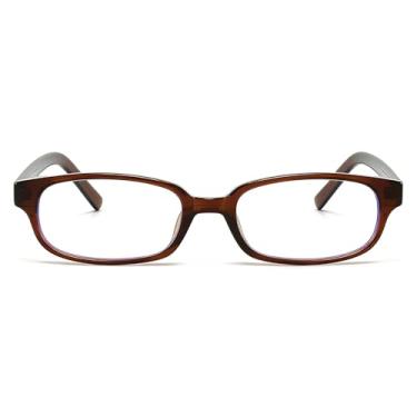 Imagem de HJSTES Óculos retangulares retrô transparentes para mulheres e homens, lentes falsas com bloqueio de luz azul, armação estreita sem prescrição, Marrom, 53mm