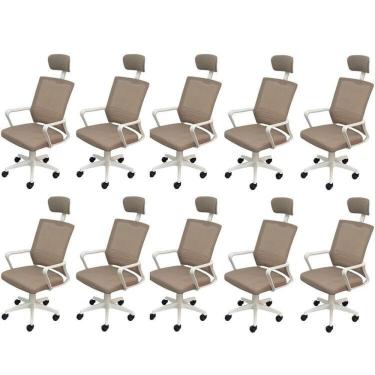 Imagem de Kit 10 Cadeiras para Escritório Presidente Lyon Alta em Tela Mesh Bege