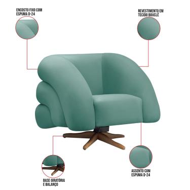 Imagem de Poltrona Giratória Orgânica com Balanço kit 2 Tana Bouclê Azul Turquesa E03 - D'Rossi