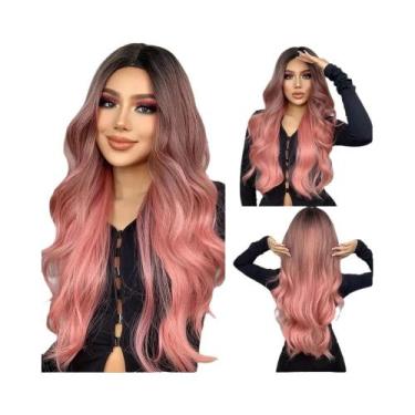 Imagem de Peruca Sintética Loira Ombré Ondulada Longa Com Raízes Escuras E Repar