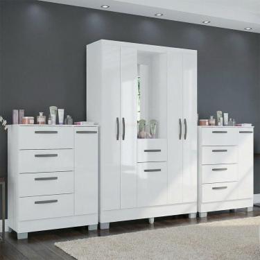 Imagem de Kit Guarda Roupa Atlas 5 Portas E 2 Cômoda Poquema Branco