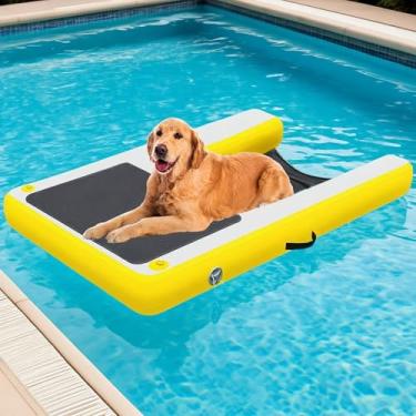 Imagem de Boia de piscina durável para cães com degraus estabilizadores, plataforma flutuante de PVC para animais de estimação, rampa de água ideal para barcos, piscinas, lagos e docas - perfeita para cães