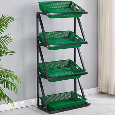 Imagem de Prateleira de exibição comercial de vegetais e frutas de 4 camadas, rack organizador de supermercado, suporte de lanche de varejo, armazenamento de loja de conveniência, exibição de cesta de mercado