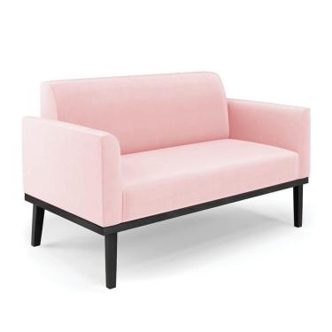 Imagem de Poltrona Namoradeira Decorativa Pés Fixo Em Madeira Preto Suede Rosa Bebê