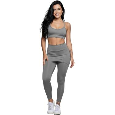 Imagem de Conjunto Top Alça Fina E Calça Saia Suplex Vekyo Roupa Para Academia Moda Fitness Musculação-Feminino