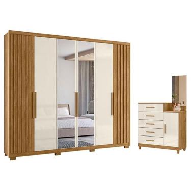 Imagem de Guarda Roupa Casal Araguaia E Cômoda Lisboa Freijó Off White Com Espelho - Moval