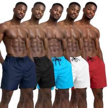 Imagem de Kit 5 Shorts Masculinos em Tactel Liso com Secagem Rápida Elástico e Cordão-Masculino