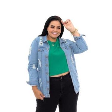 Imagem de Jaqueta Jeans Feminina Plus Size Casaco Casual Blusa Frio-Feminino