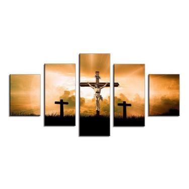 Imagem de Quadros Decorativos Sala Jesus Cristo Na Cruz Por Do Sol