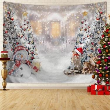 Imagem de Tecido De Fundo Para Fotografia Com Cenário De Árvore De Natal E Neve 