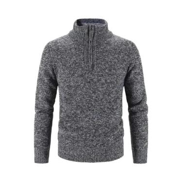 Imagem de Suéter Masculino De Lã Com Gola Alta E Meio Zíper, Ajuste Slim, Tricot