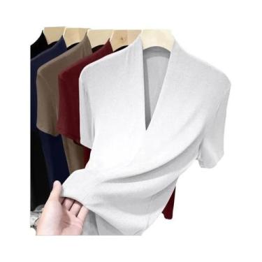 Imagem de Camiseta Feminina plus Size Slim Fit Com Decote Em V E Manga Curta, Mo