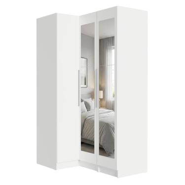 Imagem de Guarda-Roupa Modulado de Canto 3 Portas com Espelhos Branco Neo Madesa