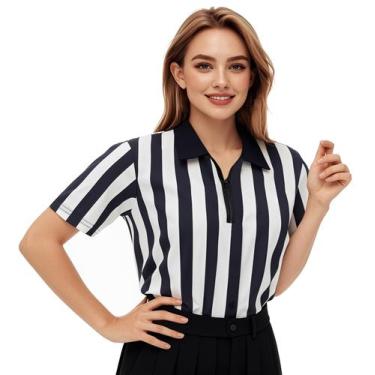 Imagem de Camisa de árbitro ChinFun feminina em preto e branco tamanho M
