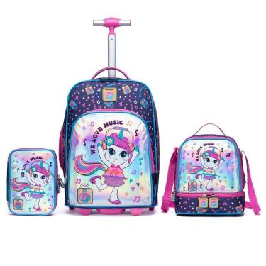 Imagem de Kit Escolar Mochila de Rodinhas Estojo Lancheira Infantil-Feminino