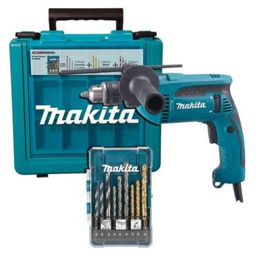 Imagem de Furadeira de Impacto Makita 13mm HP1640KX1 com 760W com brocas e malet